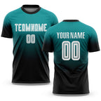 Custom Teal White-Black Sublimation Fade Fashion Soccer Uniform Jersey