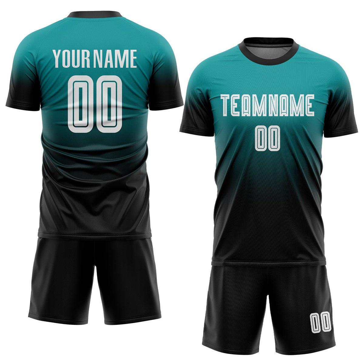 Custom Teal White-Black Sublimation Fade Fashion Soccer Uniform Jersey photo 2