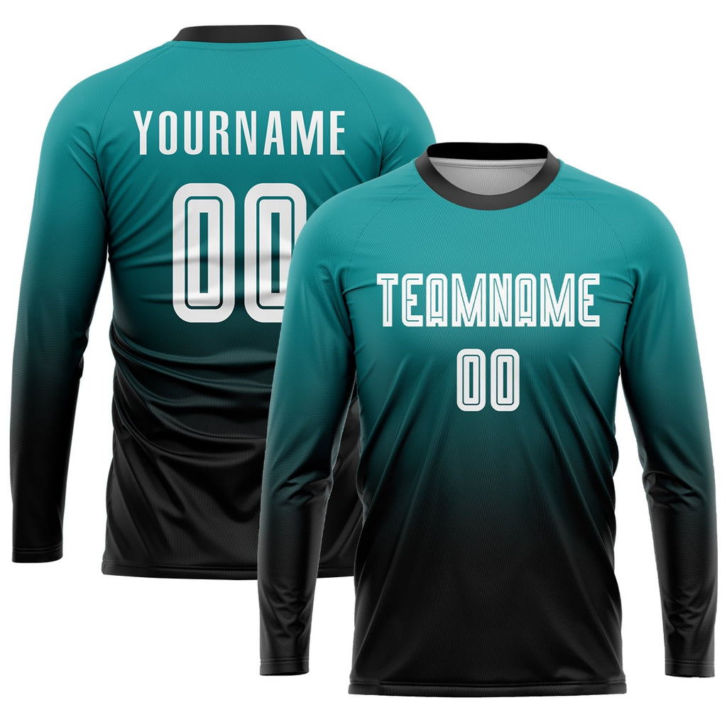 Custom Teal White-Black Sublimation Fade Fashion Soccer Uniform Jersey photo 3