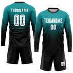 Custom Teal White-Black Sublimation Fade Fashion Soccer Uniform Jersey photo 4