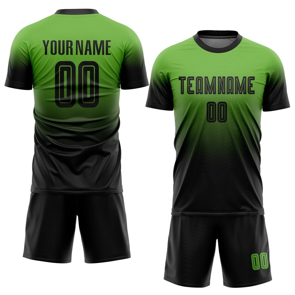 Custom Neon Green Black Sublimation Fade Fashion Soccer Uniform Jersey photo 2