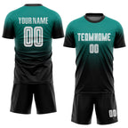 Custom Aqua White-Black Sublimation Fade Fashion Soccer Uniform Jersey photo 2