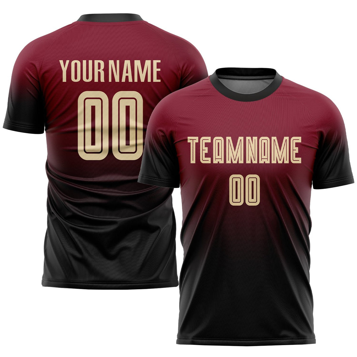 Custom Crimson Cream-Black Sublimation Fade Fashion Soccer Uniform Jersey photo 1