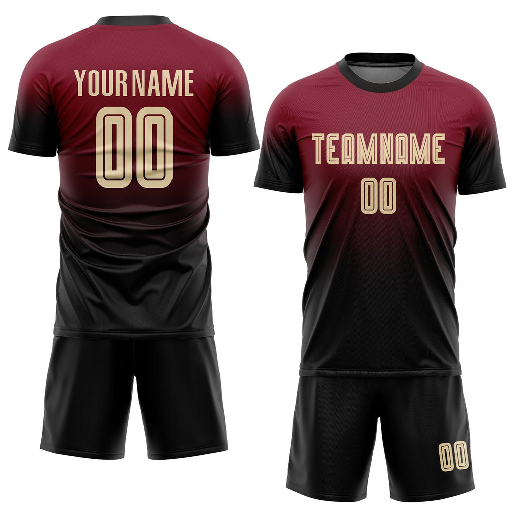 Custom Crimson Cream-Black Sublimation Fade Fashion Soccer Uniform Jersey photo 2