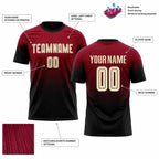 Custom Crimson Fade Sublimated Soccer Jersey with Cream and Black Lettering customization guide