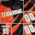 Custom Graffiti Pattern White Black Orange-Old Gold Scratch Sublimation Soccer Uniform Jersey detail