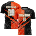 Custom Graffiti Pattern White Black Orange-Old Gold Scratch Sublimation Soccer Uniform Jersey photo 1