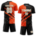 Custom Graffiti Pattern White Black Orange-Old Gold Scratch Sublimation Soccer Uniform Jersey photo 2