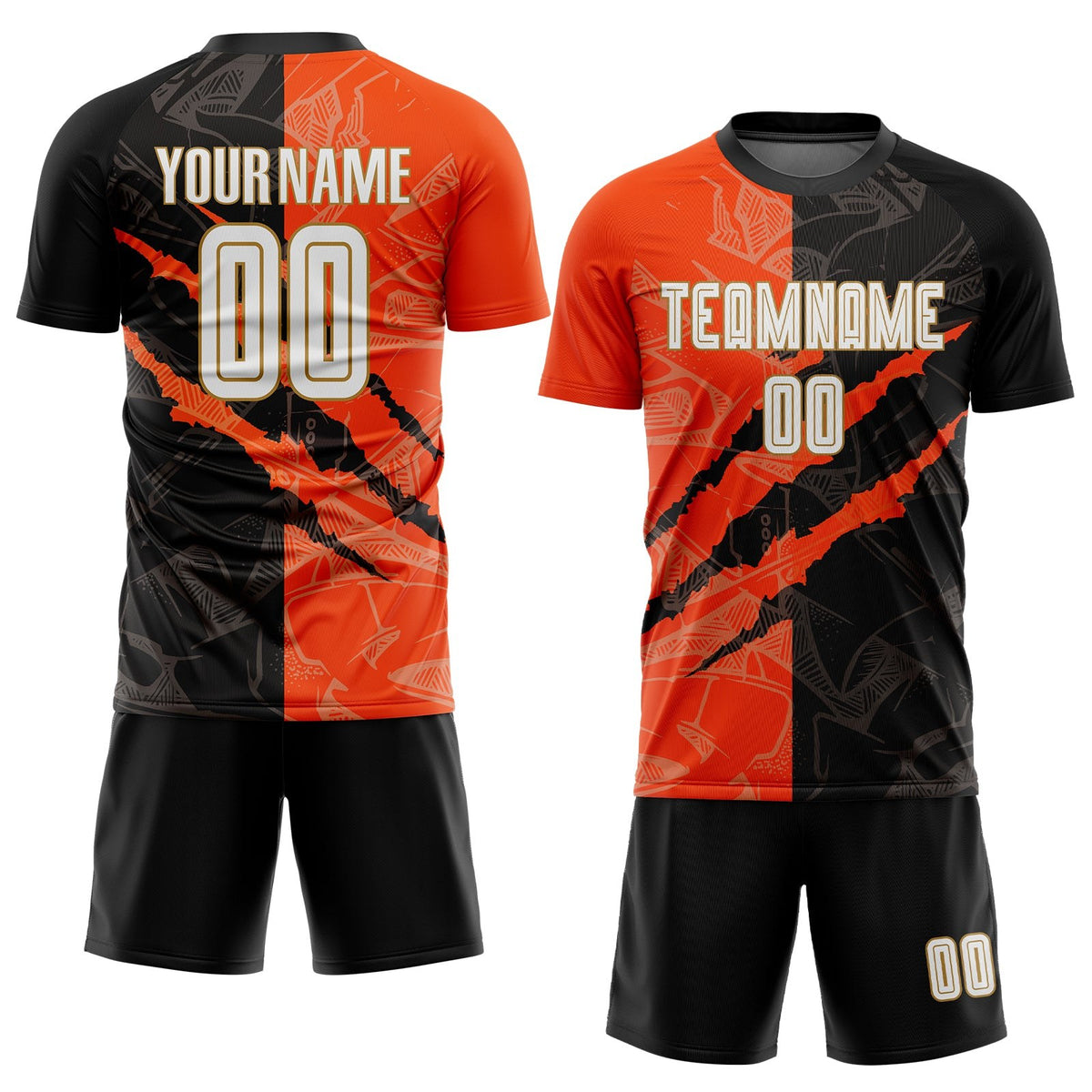 Custom Graffiti Pattern White Black Orange-Old Gold Scratch Sublimation Soccer Uniform Jersey photo 2