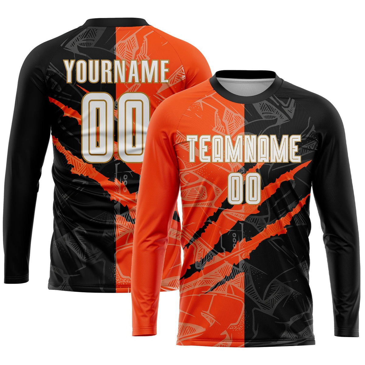Custom Graffiti Pattern White Black Orange-Old Gold Scratch Sublimation Soccer Uniform Jersey photo 3