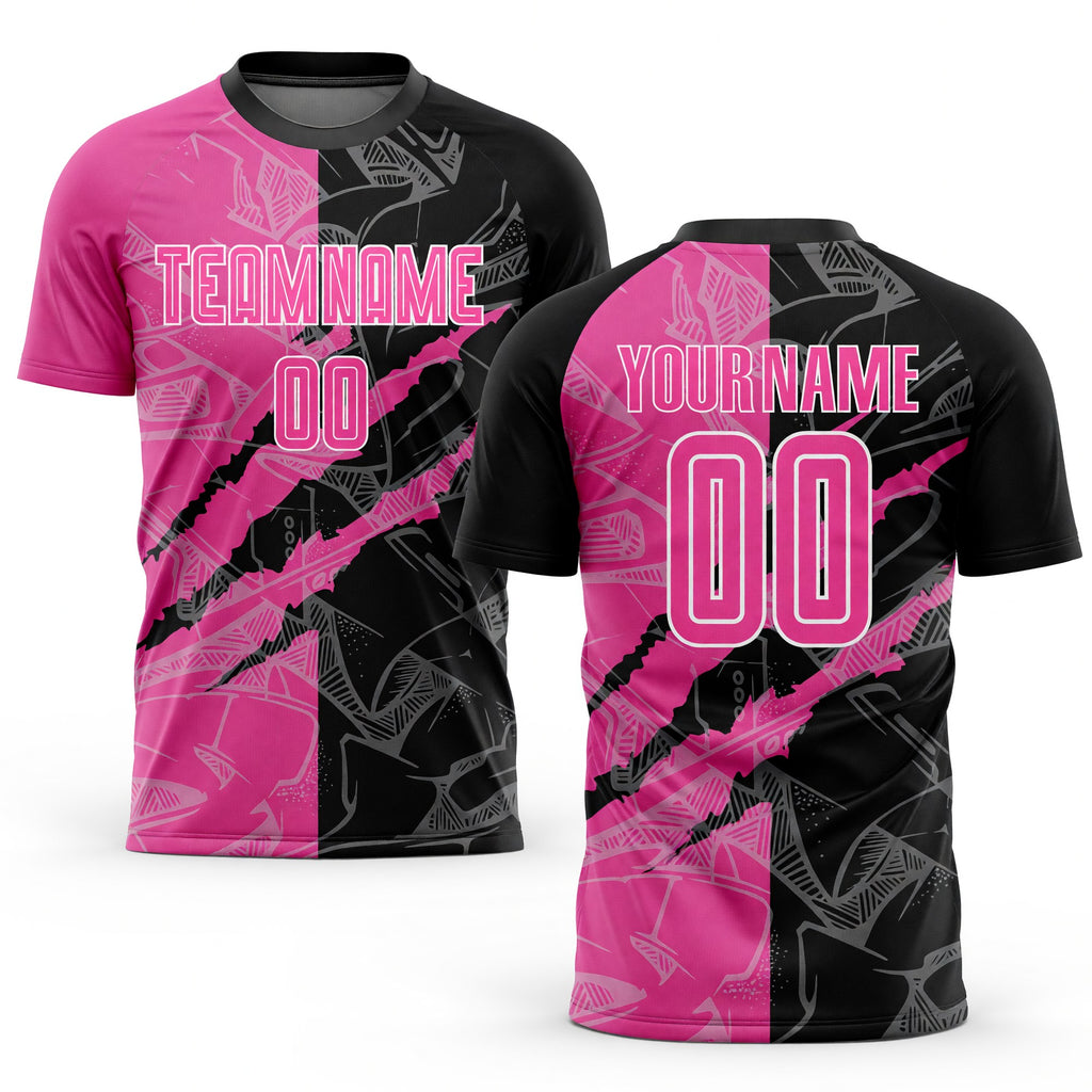 Custom Graffiti Pattern Pink Black-White Scratch Sublimation Soccer Uniform Jersey