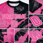 Custom Graffiti Pattern Pink Black-White Scratch Sublimation Soccer Uniform Jersey detail