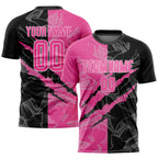 Custom Graffiti Pattern Pink Black-White Scratch Sublimation Soccer Uniform Jersey photo 1