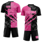 Custom Graffiti Pattern Pink Black-White Scratch Sublimation Soccer Uniform Jersey photo 2