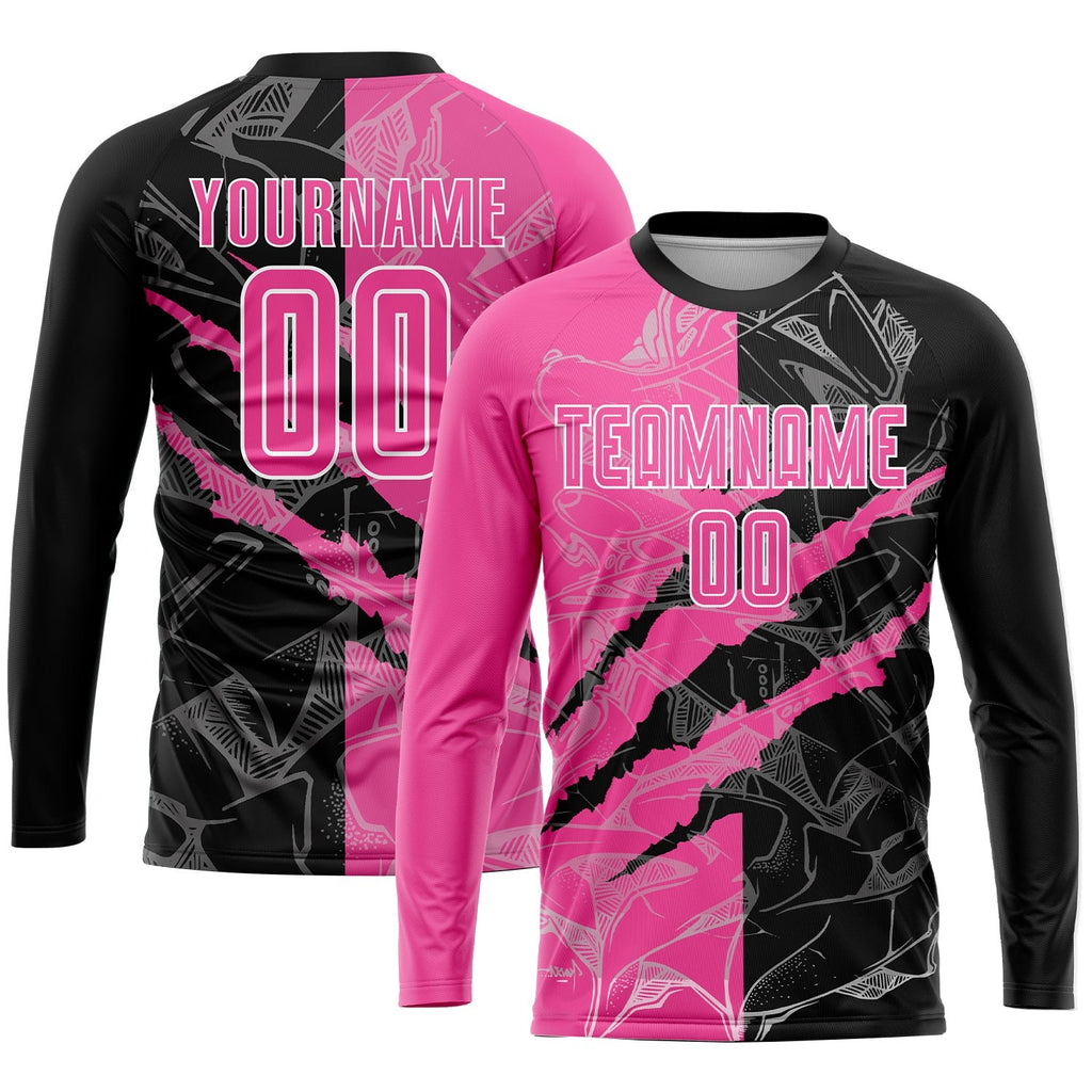 Custom Graffiti Pattern Pink Black-White Scratch Sublimation Soccer Uniform Jersey photo 3