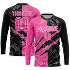 Custom Graffiti Pattern Pink Black-White Scratch Sublimation Soccer Uniform Jersey photo 3