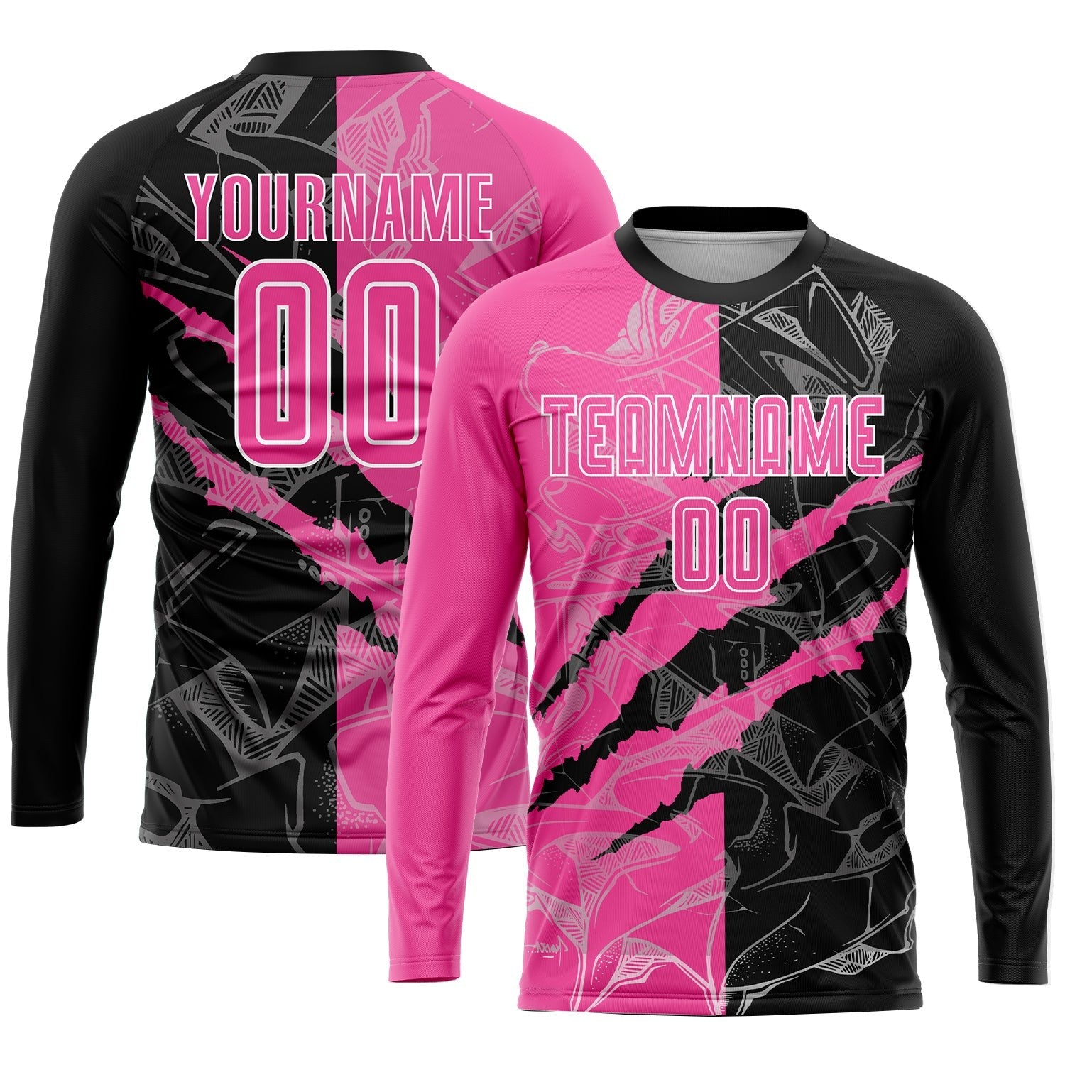 Custom Graffiti Pattern Pink Black-White Scratch Sublimation Soccer Uniform Jersey photo 3