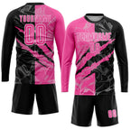 Custom Graffiti Pattern Pink Black-White Scratch Sublimation Soccer Uniform Jersey photo 4