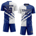 Custom Graffiti Pattern Royal White-Old Gold Scratch Sublimation Soccer Uniform Jersey photo 2