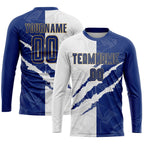 Custom Graffiti Pattern Royal White-Old Gold Scratch Sublimation Soccer Uniform Jersey photo 3