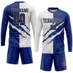 Custom Graffiti Pattern Royal White-Old Gold Scratch Sublimation Soccer Uniform Jersey photo 4