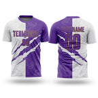 Custom Graffiti Pattern Purple White-Old Gold Scratch Sublimation Soccer Uniform Jersey