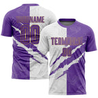 Custom Graffiti Pattern Purple White-Old Gold Scratch Sublimation Soccer Uniform Jersey photo 1