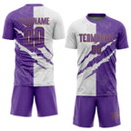 Custom Graffiti Pattern Purple White-Old Gold Scratch Sublimation Soccer Uniform Jersey photo 2