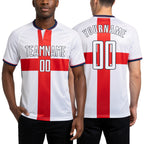 Custom White White Red-Black Sublimation Great Britain Flag Soccer Uniform Jersey worn front and back