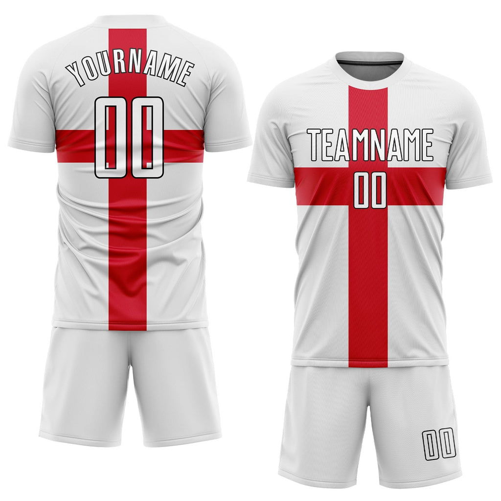 Custom White White Red-Black Sublimation Great Britain Flag Soccer Uniform Jersey photo 2