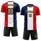 Custom Navy Black White Red-Gold Sublimation French Flag Soccer Uniform Jersey photo 2