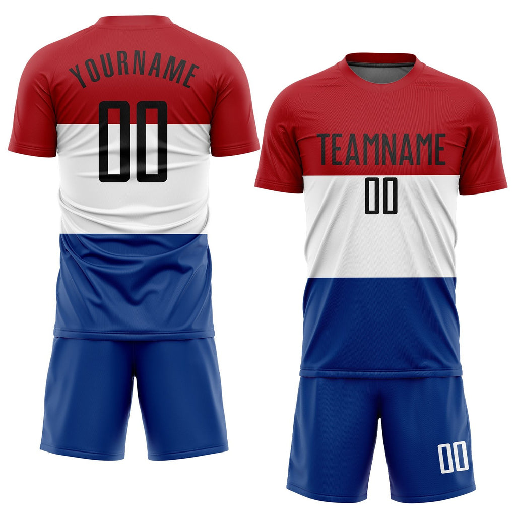 Custom Red Black White-Royal Sublimation Dutch Flag Soccer Uniform Jersey photo 2