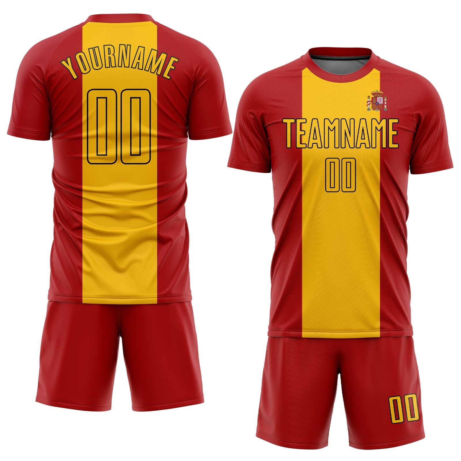Custom Red Gold-Black Sublimation Spanish Flag Soccer Uniform Jersey photo 2