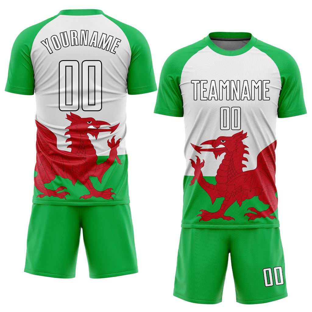 Custom Green White Red-Black Sublimation Welsh Flag Soccer Uniform Jersey photo 2