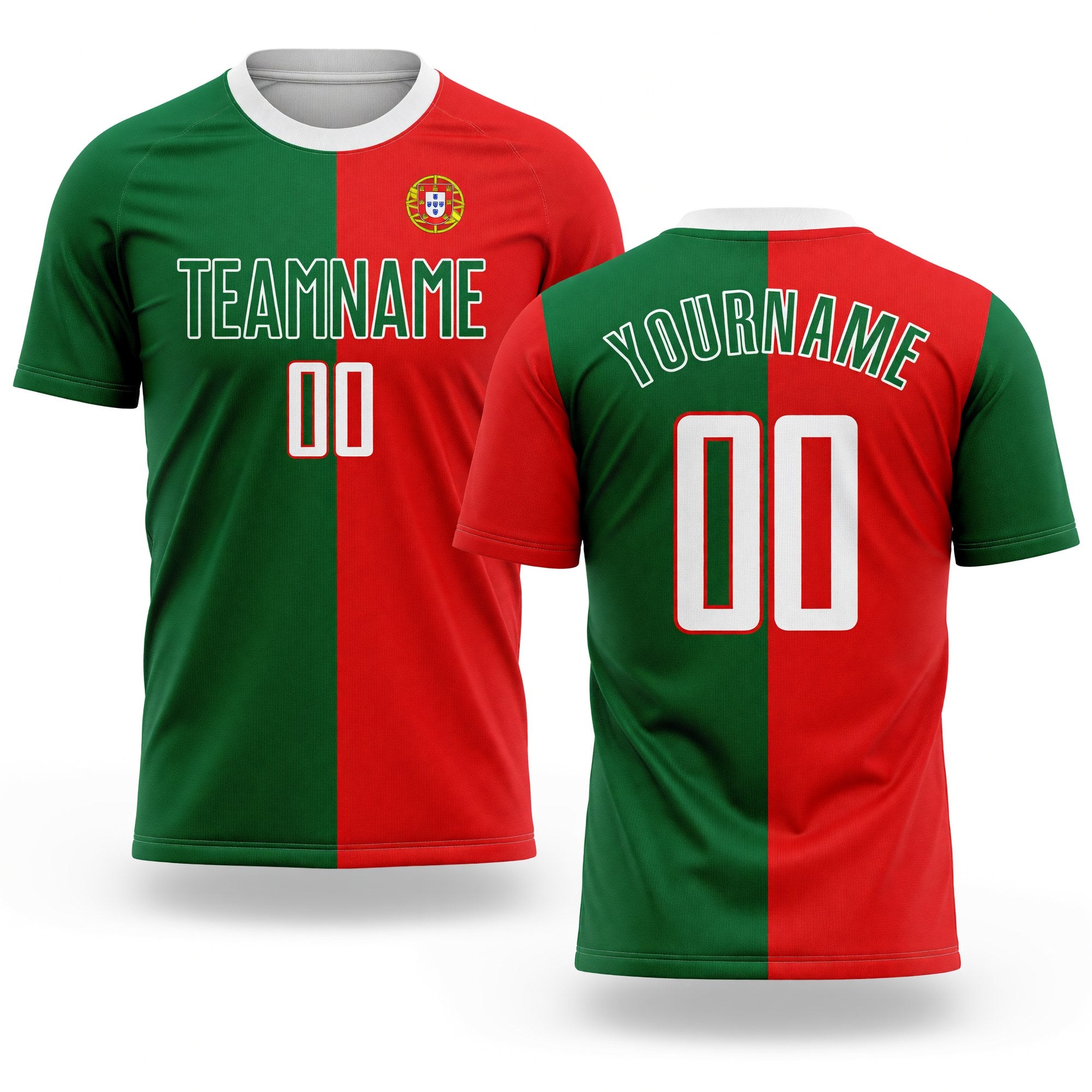 Custom Kelly Green Red-White Sublimation Portuguese Flag Soccer Uniform Jersey