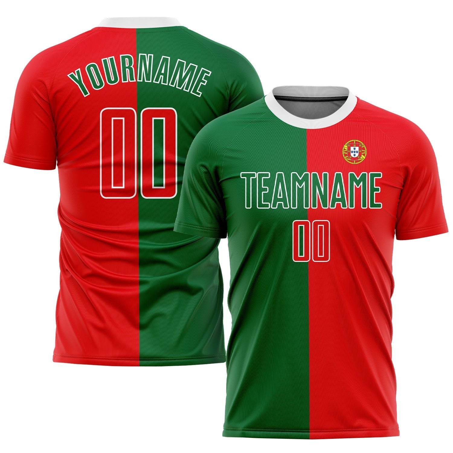 Custom Kelly Green Red-White Sublimation Portuguese Flag Soccer Uniform Jersey photo 1