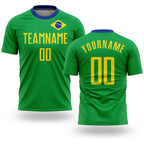 Custom Neon Green Gold-Royal Sublimation Brazilian Flag Soccer Uniform Jersey
