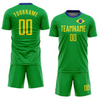 Custom Neon Green Gold-Royal Sublimation Brazilian Flag Soccer Uniform Jersey photo 2