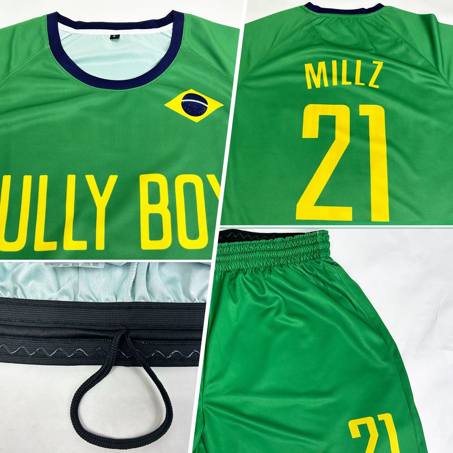 Custom Neon Green Gold-Royal Sublimation Brazilian Flag Soccer Uniform Jersey photo 5