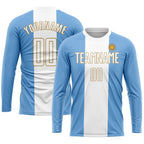 Custom Light Blue White-Old Gold Sublimation Argentinian Flag Soccer Uniform Jersey photo 2