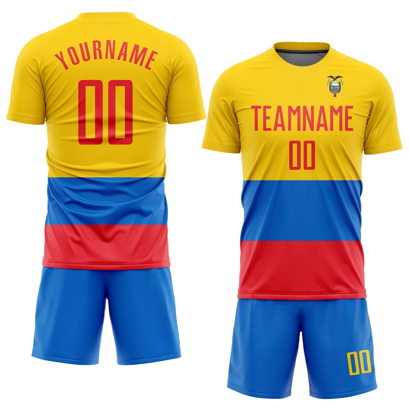 Custom Gold Red-Royal Sublimation Ecuador Flag Soccer Uniform Jersey photo 2