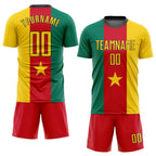 Custom Kelly Green Gold Red-Black Sublimation Cameroonian Flag Soccer Uniform Jersey photo 2