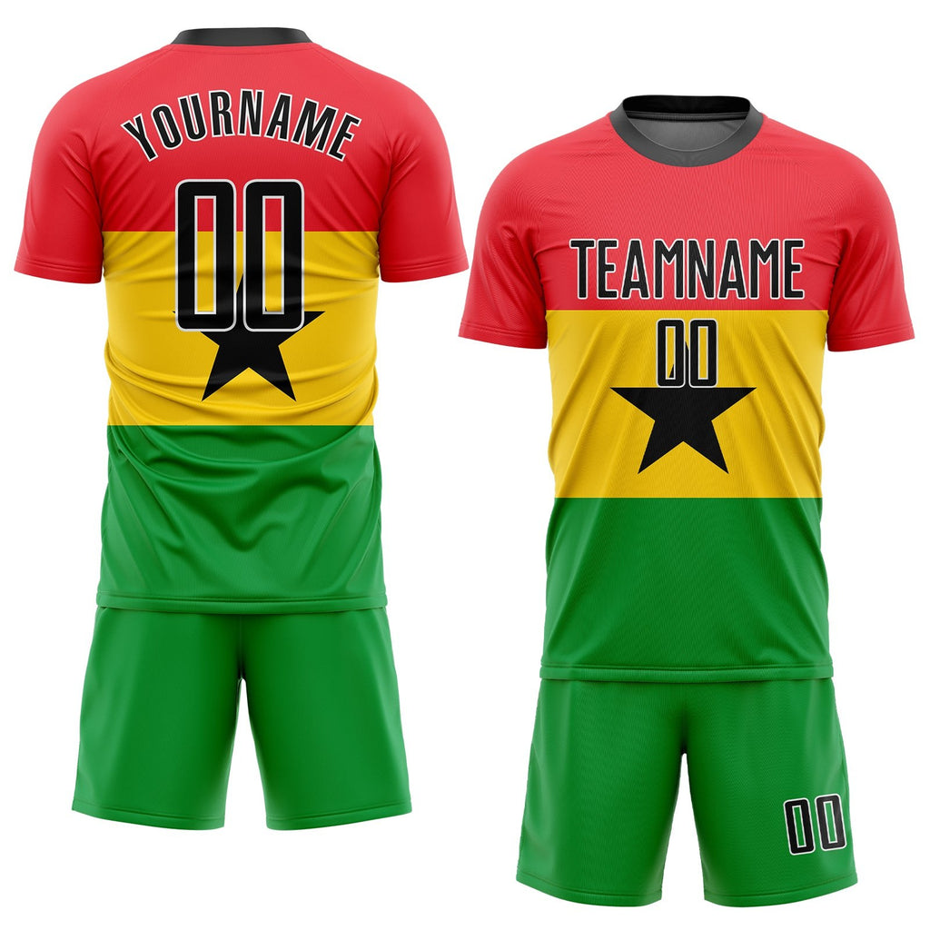 Custom Red Black Gold-Kelly Green Sublimation Ghanaian Flag Soccer Uniform Jersey photo 2