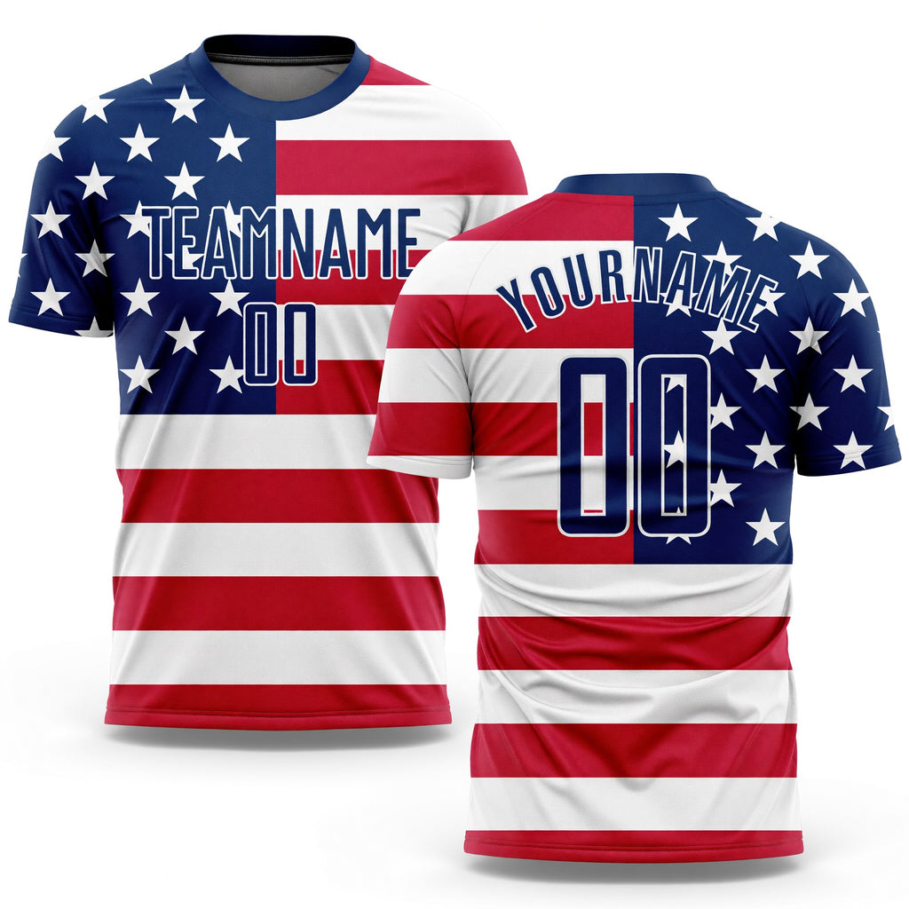 Custom Red Royal-White Sublimation American Flag Soccer Uniform Jersey