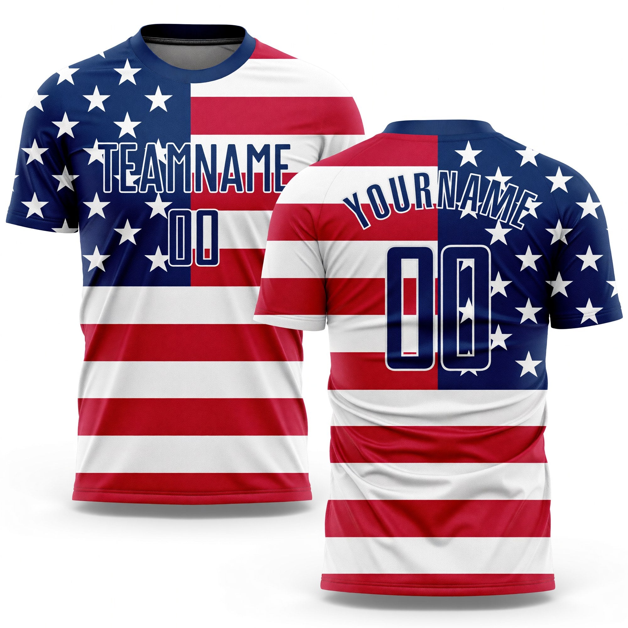 Custom Red Royal-White Sublimation American Flag Soccer Uniform Jersey