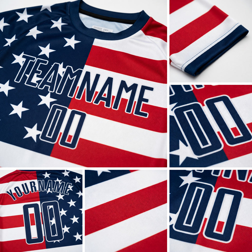 Custom Red Royal-White Sublimation American Flag Soccer Uniform Jersey detail