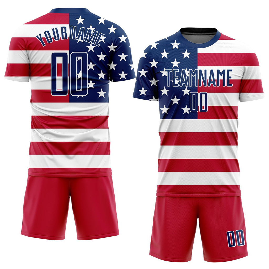 Custom Red Royal-White Sublimation American Flag Soccer Uniform Jersey photo 2