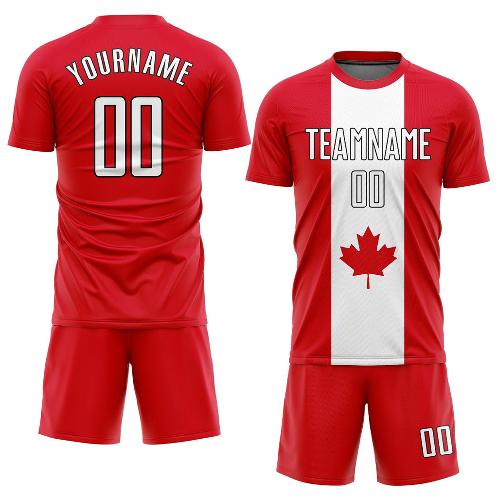 Custom Red White-Black Sublimation Canadian Flag Soccer Uniform Jersey photo 2