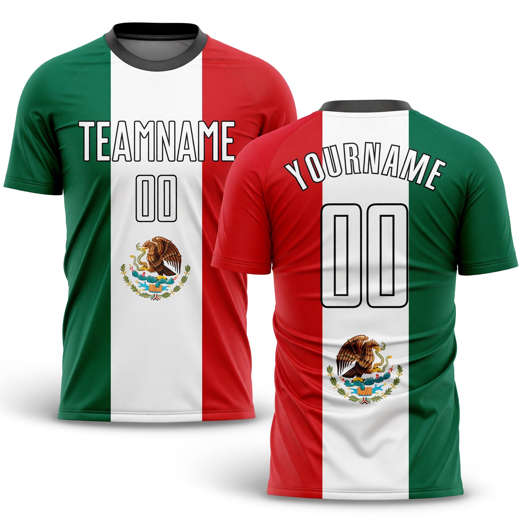 Custom Kelly Green White Red-Black Sublimation Mexican Flag Soccer Uniform Jersey