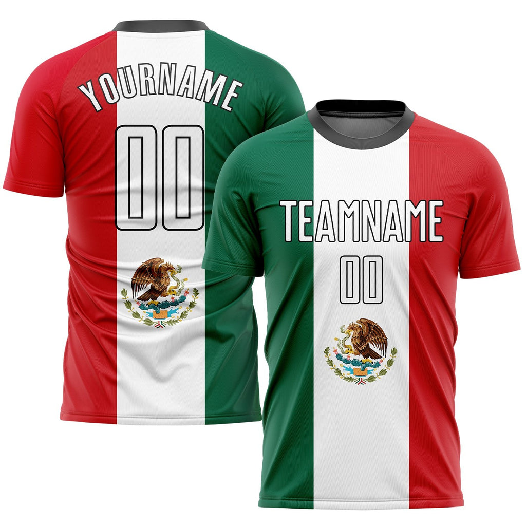 Custom Kelly Green White Red-Black Sublimation Mexican Flag Soccer Uniform Jersey photo 1